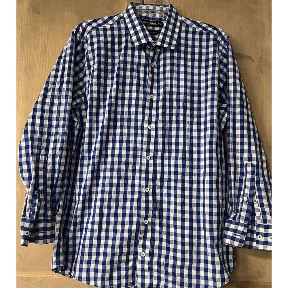 Nick Graham LS Button Up Lg Blue/White Checked
